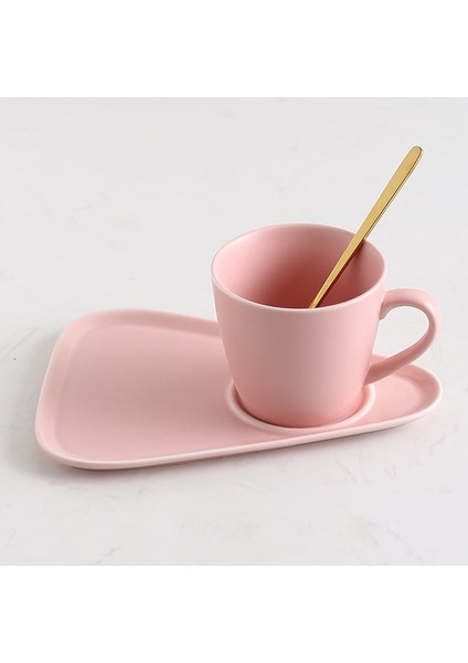 Pembe Seramik Kahve Fincanı Tabağı Kaşık Seti Tatlı Tabağı Altın Jant Süt Çay Kupa Porselen Cafe Fincan Doğum Günü Çiftler Hediye Özel Logo (Yurt Dışından)