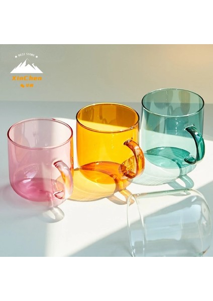 Mavi Kupa 350 ml Isıya Dayanıklı Cam Renkli Kahve Kulplu Bardaklar Ev Süt Kahvaltı Fincan Iskandinav Modern Kupa Içme Bardakları (Yurt Dışından)