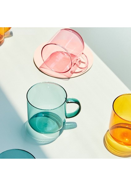 Mavi Kupa 350 ml Isıya Dayanıklı Cam Renkli Kahve Kulplu Bardaklar Ev Süt Kahvaltı Fincan Iskandinav Modern Kupa Içme Bardakları (Yurt Dışından)