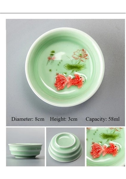 Yeşil 3 Çin Çay Bardağı Porselen Seladonlar Balık Çay Fincanı Seti Demlik Drinkware Seramik Çin Kung Fu Çay Seti Seramik Fincan Çin Hediye (Yurt Dışından)