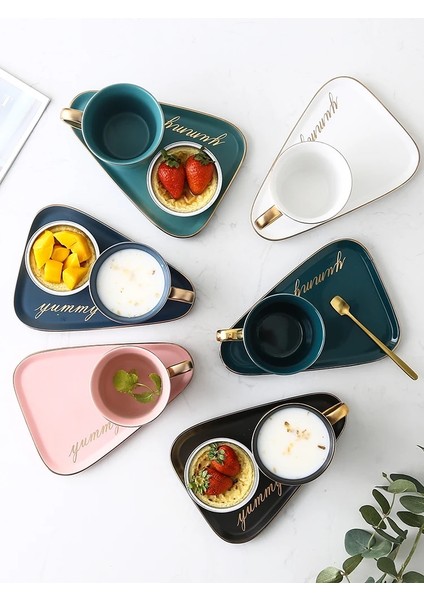 Pembe Seramik Kahve Fincanı Tabağı Kaşık Seti Tatlı Tabağı Altın Jant Süt Çay Kupa Porselen Cafe Fincan Doğum Günü Çiftler Hediye Özel Logo (Yurt Dışından)