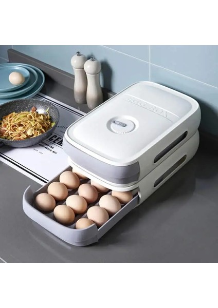 Mavi Çekmece Tipi Yumurta Saklama Kapaklı Kutu Buzdolabı Yumurta Tepsisi Kapları Yumurtayı Taze Tutma Çekmece Organizasyonu Yumurta Tutucu Dağıtıcı (Yurt Dışından) indirimleri