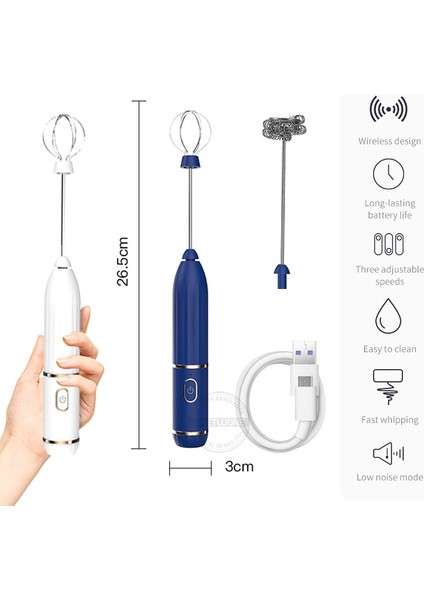 Mavi Süt Köpürtücü El Cappuccino Makinesi Kahve Köpürtücü Yumurta Çırpıcı USB Şarj Edilebilir Gıda Çikolata Karıştırıcı Mutfak Çırpma Araçları (Yurt Dışından)