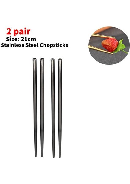 2 Adet Siyah 1-5 Çift Paslanmaz Çelik Çubuklar Taşınabilir Kaymaz Yemek Çubukları Sofra 21CM Çin Çubuklarını Sofra Mutfak Gereçleri (Yurt Dışından)