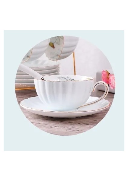 1 Adet-D 1-6 Adet Pembe Romantik Kabak Kahve Fincan Seti Mutfak Aksesuarları Kemik Çini Seramik Çay Bardağı Organizatör Ingilizce Öğleden Sonra Kırmızı Çay (Yurt Dışından)