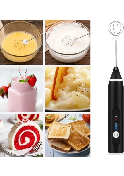 Şerit Elektrikli Kahve Mikser Şarj Edilebilir Süt Çalkalayıcı Makinesi Köpürtücü Köpürtücü USB Şarj Yumurta Çırpıcı El 3 Hız Ayarlanabilir Blender (Yurt Dışından)