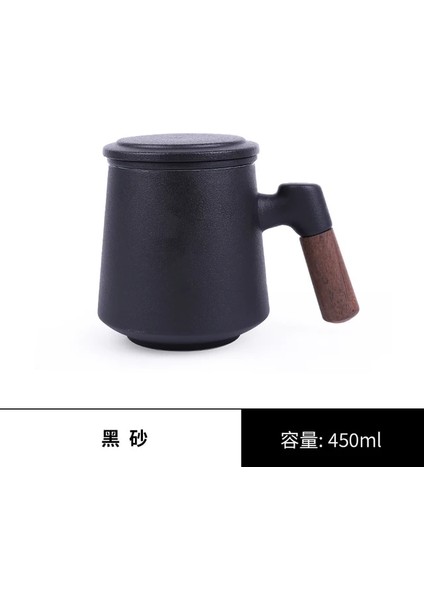 Mat Siyah Japon Tarzı Seramik Çay Bardağı Çay Ayırma Kapaklı Bardak Filtre ile Ofis Su Bardağı Çay Töreni Bardağı Erkekler (Yurt Dışından)