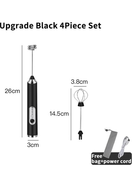 4 Adet Yükseltme Siyah Elektrikli Süt Köpürtücü Blender Kablosuz Kahve Çırpma Mikser El Yumurta Çırpıcı Cappuccino Frother Mikser USB Taşınabilir Mutfak Aletleri (Yurt Dışından)
