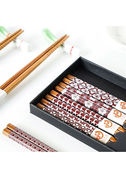 1 Adet Siyah Yeniden Kullanılabilir 5 Çift Set El Yapımı Çubuk Bambu Japon Doğal Ahşap Çubuklarını Suşi Gıda Bardak Çiçek Ahşap Çubuklarını Yenı (Yurt Dışından)