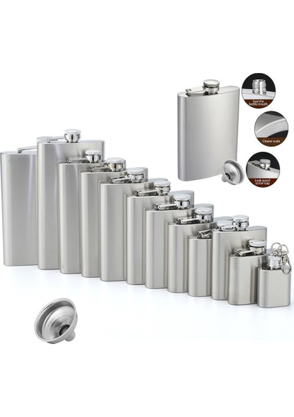 1 Oz Paslanmaz Çelik Cep Şişesi Hediye Seti Huni Cep ile Alkol Viski Cep Şişesi Vidalı Kapak Likör Açık Aksesuarları 1-10 Oz (Yurt Dışından)