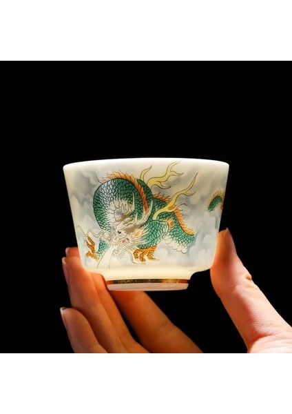 120 ml Kylin Yüksek Kaliteli Yeşim Porselen Kung Fu Çay Bardağı Yaratıcı Desen Ejderha Kaplan Espresso Çay Fincanı Handpatinted Seramik Teaware (Yurt Dışından)