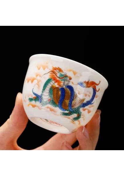 120 ml Kylin Yüksek Kaliteli Yeşim Porselen Kung Fu Çay Bardağı Yaratıcı Desen Ejderha Kaplan Espresso Çay Fincanı Handpatinted Seramik Teaware (Yurt Dışından)