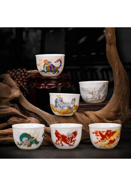120 ml Kylin Yüksek Kaliteli Yeşim Porselen Kung Fu Çay Bardağı Yaratıcı Desen Ejderha Kaplan Espresso Çay Fincanı Handpatinted Seramik Teaware (Yurt Dışından)