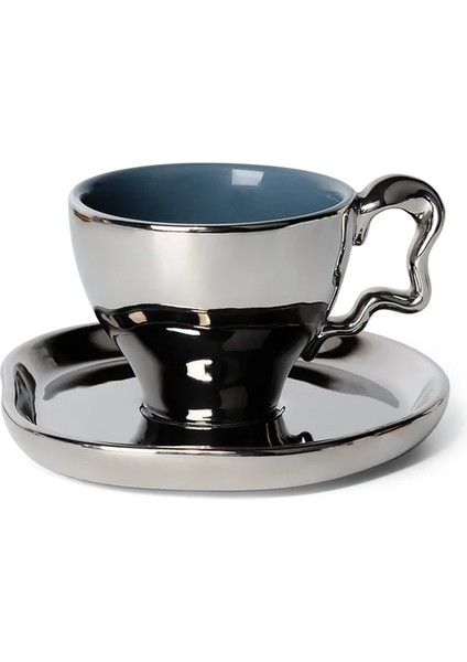 Gümüş Set Umlaca Gümüş Kahve Kupa Çay Bardağı Seti Set Espresso Bardak Seramik Kahve Kupa Tabaklar Seti Çanak Taza Elektroliz Kahve (Yurt Dışından)