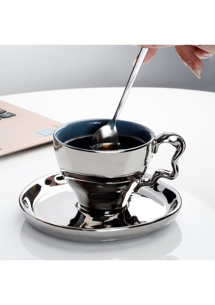Gümüş Set Umlaca Gümüş Kahve Kupa Çay Bardağı Seti Set Espresso Bardak Seramik Kahve Kupa Tabaklar Seti Çanak Taza Elektroliz Kahve (Yurt Dışından)