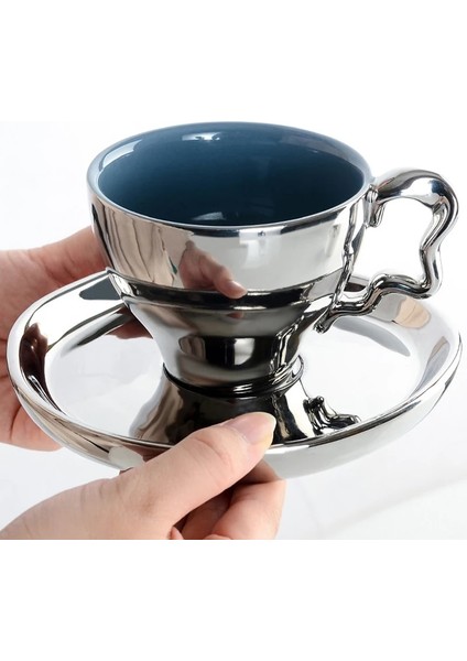 Gümüş Set Umlaca Gümüş Kahve Kupa Çay Bardağı Seti Set Espresso Bardak Seramik Kahve Kupa Tabaklar Seti Çanak Taza Elektroliz Kahve (Yurt Dışından)