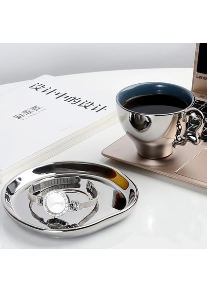 Gümüş Set Umlaca Gümüş Kahve Kupa Çay Bardağı Seti Set Espresso Bardak Seramik Kahve Kupa Tabaklar Seti Çanak Taza Elektroliz Kahve (Yurt Dışından)