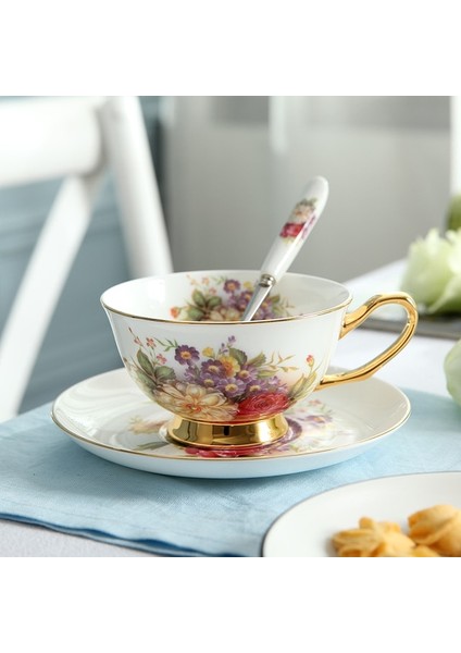 1 Fincan Pastoral Çiçek Kemik Çin Çayı Bardağı Tabağı Kaşık Seti 200 ml Cafe Seramik Kahve Fincanı Zarif Gelişmiş Porselen Çay Fincanı Dropshipping (Yurt Dışından)