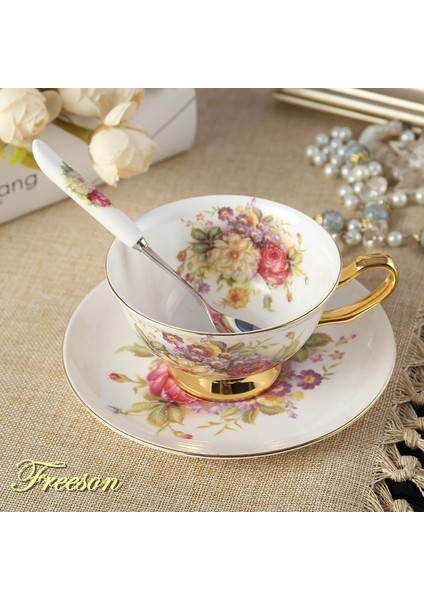 1 Fincan Pastoral Çiçek Kemik Çin Çayı Bardağı Tabağı Kaşık Seti 200 ml Cafe Seramik Kahve Fincanı Zarif Gelişmiş Porselen Çay Fincanı Dropshipping (Yurt Dışından)
