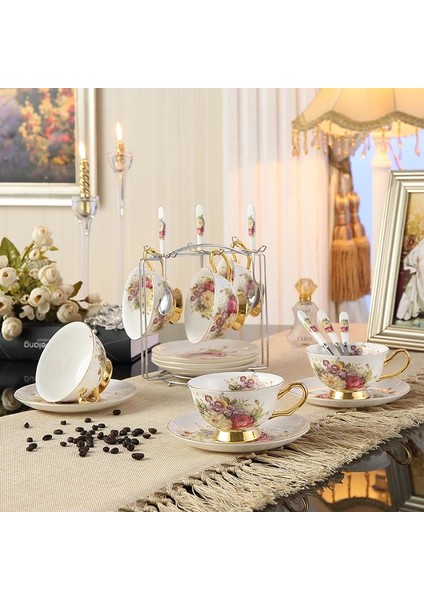 1 Fincan Pastoral Çiçek Kemik Çin Çayı Bardağı Tabağı Kaşık Seti 200 ml Cafe Seramik Kahve Fincanı Zarif Gelişmiş Porselen Çay Fincanı Dropshipping (Yurt Dışından)