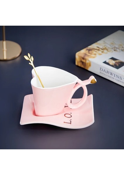 Pembe Yaklaşık 200 ml Iskandinav Kahve Kupa Ev Işık Lüks Asılı Kulaklar Aşk Seramik Orijinal Kahvaltı Fincan Seti Yüksek Değerli Tumbler Çay Fincanları Sofra (Yurt Dışından)