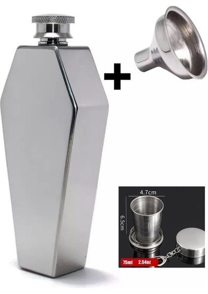 C Taşınabilir Cep Şişesi 3.5 Oz Alkollü Bardak + Huni Paslanmaz Çelik 4 Adet 30 ml Shot Bardağı Seti Kişiselleştirilmiş Tabut Şekli Flagon Erkekler Hediye (Yurt Dışından)