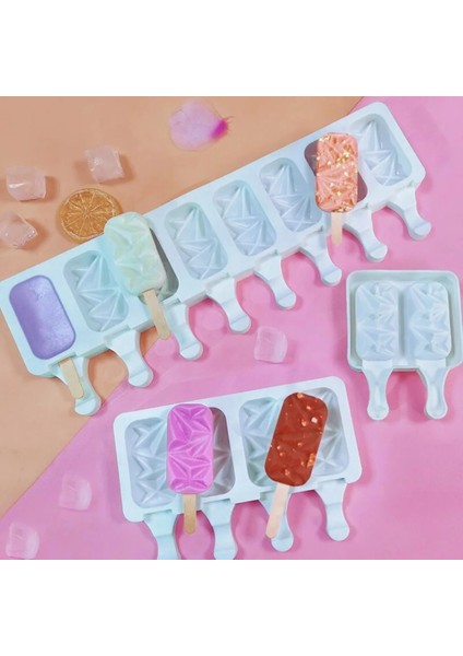B 3/4 Hücre Silikon Popsicle Kalıp Magnum Buz Pop Maker Dondurma Kalıp Buz Tepsisi Kalıp Meyve Suyu Dondurucu Buz Lolly Kek Pişirme Aracı (Yurt Dışından)