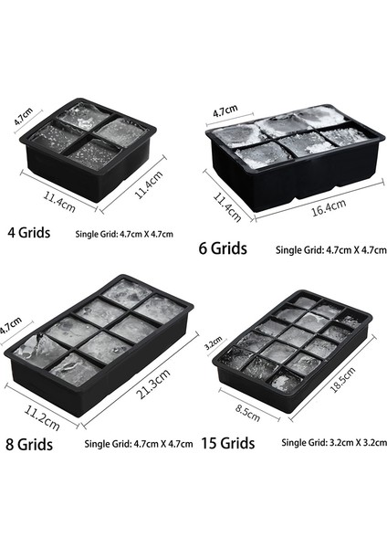 8 Izgaralar Kapaklı Büyük Buz Küpü Tepsi Kalıp Kutusu Gıda Sınıfı Silikon Buz Küpü Makinesi Kalıpları Büyük Kare Buz Diy Bar Pub Mutfak Aksesuarları Araçlar (Yurt Dışından) modelleri