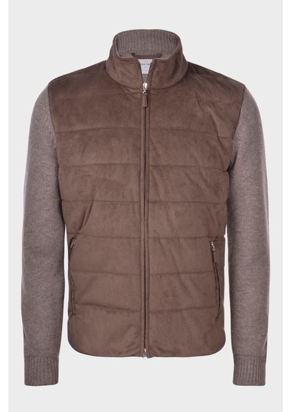 Yünlü Dik Yaka Süet Görünümlü Triko Mont Erkek Mont 13130 25032 017