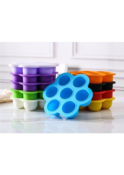 Yeşil 7 Delik Yeniden Kullanılabilir Silikon Bebek Maması Dondurucu Tepsi Sebzelik Yumurta Isırık Kalıp Bpa Ücretsiz Depolama Bebek Maması Saklama Kapları Kapaklı (Yurt Dışından)
