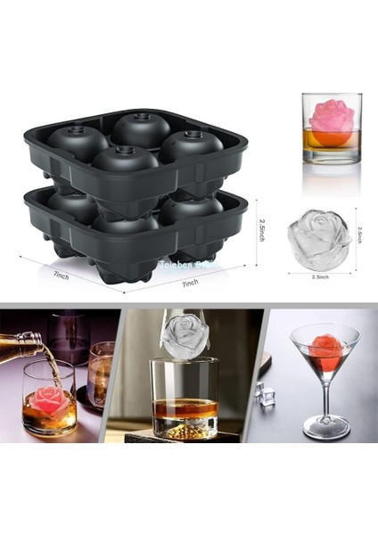 B Pembe Buz Küpü Tepsisi 3D Gül Buz Küpü Yapıcı Dört Gül Şekilli Buz Küpleri Kolay Açılan Buz Topu Yapıcı Yenilikçi Içecek Tepsisi Viski Kokteylleri (Yurt Dışından) fırsatları