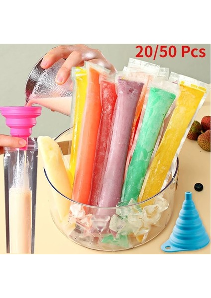 50 Adet 6X22 cm Tek Kullanımlık Buz Dondurma Torbaları Yeniden Kullanılabilir Bpa Ücretsiz Dondurucu Dondurma Çubukları Zip Mühürler ve Huni Dıy Yoğurt Suyu Buz Pop Kalıp (Yurt Dışından)