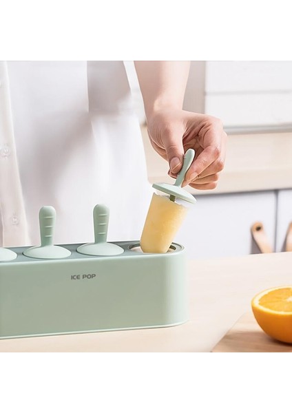 Pembe Orijinal 4 Hücre Silikon Dondurma Kalıp Popsicle Kalıpları Dıy Ev Yapımı Tatlı Meyve Suyu Buz Pop Maker Kalıp Sopalarla Buz Küpü (Yurt Dışından)