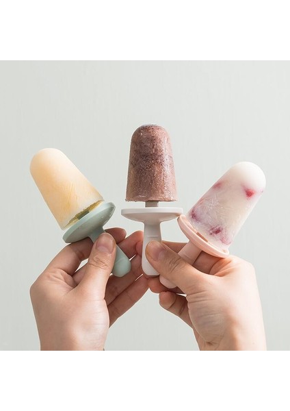 Pembe Orijinal 4 Hücre Silikon Dondurma Kalıp Popsicle Kalıpları Dıy Ev Yapımı Tatlı Meyve Suyu Buz Pop Maker Kalıp Sopalarla Buz Küpü (Yurt Dışından)