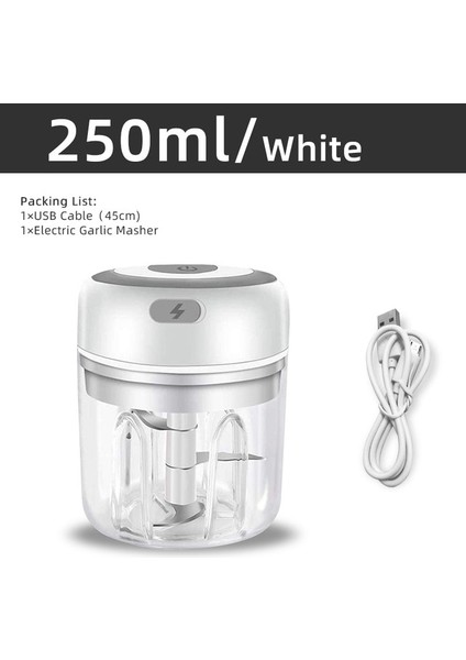 250 ml Beyaz Elektrikli Sarımsak Kırıcı Mini Sarımsak Ezici Mutfak Doğrayıcılar Taşınabilir Et Kıyıcı Baharat ve Baharat Sarımsak Sebze Salatası (Yurt Dışından)
