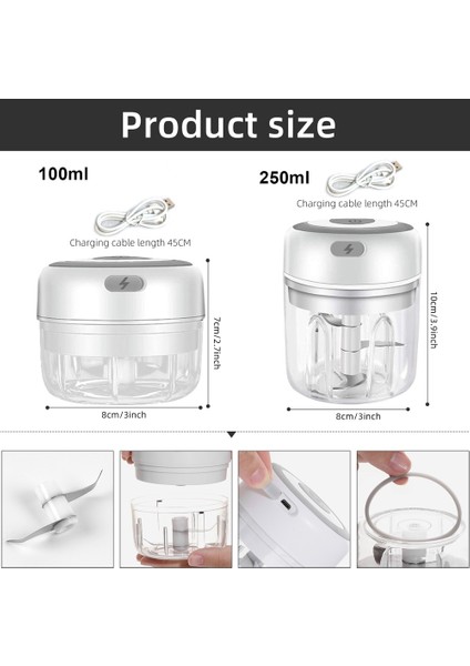 250 ml Beyaz Elektrikli Sarımsak Kırıcı Mini Sarımsak Ezici Mutfak Doğrayıcılar Taşınabilir Et Kıyıcı Baharat ve Baharat Sarımsak Sebze Salatası (Yurt Dışından)