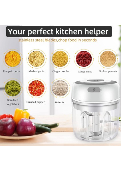 250 ml Beyaz Elektrikli Sarımsak Kırıcı Mini Sarımsak Ezici Mutfak Doğrayıcılar Taşınabilir Et Kıyıcı Baharat ve Baharat Sarımsak Sebze Salatası (Yurt Dışından)
