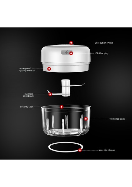 250 ml Beyaz Elektrikli Sarımsak Kırıcı Mini Sarımsak Ezici Mutfak Doğrayıcılar Taşınabilir Et Kıyıcı Baharat ve Baharat Sarımsak Sebze Salatası (Yurt Dışından)