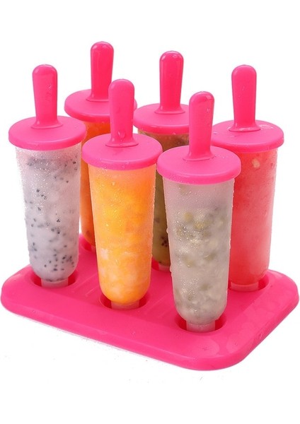B-Kırmızı Dondurma Kalıpları 6 Popsicle Kalıp Seti Popsicle Buz Tepsisi Dıy Dondurma Sopa Kapaklı Yeniden Kullanılabilir Buz Kalıp Mutfak Aksesuarları (Yurt Dışından)