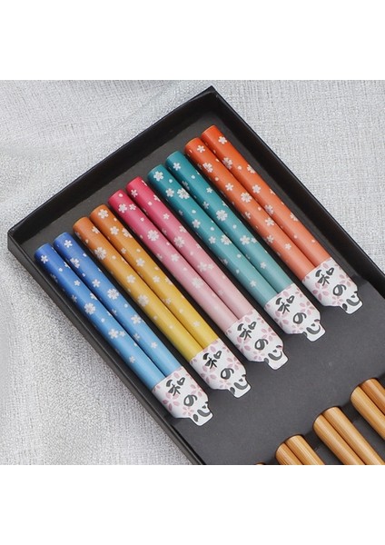 Y 5 Çift Kullanımlık 5 Çift Set El Yapımı Bambu Japon Doğal Ahşap Çubuklarını Suşi Gıda Kedi Çiçek Çok Renkli Ahşap Sevimli Çubuklarını (Yurt Dışından)