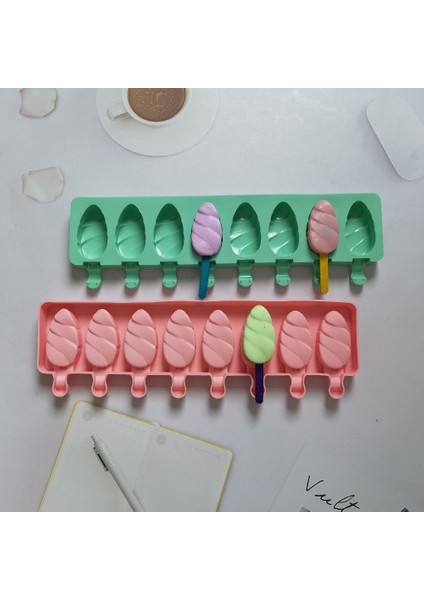 012 Mavi 8 Delik Silikon Dondurma Kalıp Buz Pop Damlacık Şekli Popsicle Varil Kalıp Tatlı Dıy Kek Kalıp Makinesi Aracı (Yurt Dışından)