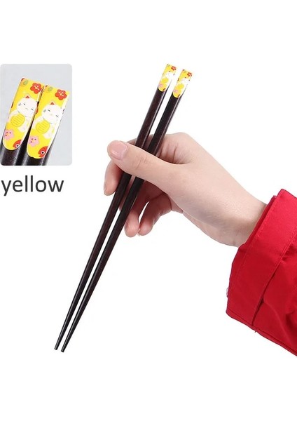 Sarı 23 cm 1 Çift Çevre Dostu Güzel Hediye Dayanıklı Japon Tarzı Sevgilisi Yemek Çubukları Doğal Ahşap Mutfak Sofra Aşk Kalp (Yurt Dışından)