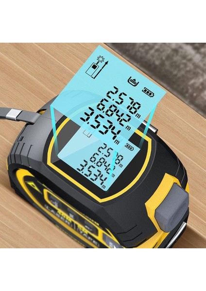 Sarı 60M 3 In 1 Lazer Uzaklık Ölçer 5m Mezura Cetvelli LCD Ekran Arkadan Aydınlatmalı Lazer Mesafe Ölçer Bina Ölçüm Cihazı (Yurt Dışından) fırsatları