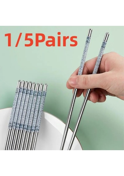 03 1/5 Pairs Ev Paslanmaz Çelik Çubuk Seti Yetişkin Yeniden Kullanılabilir Çubuklarını Kaymaz Çubuklarını Sofra Mutfak Aletleri (Yurt Dışından)