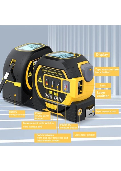 Mavi 60M 3 In 1 Lazer Uzaklık Ölçer 5m Mezura Cetvelli LCD Ekran Arkadan Aydınlatmalı Lazer Mesafe Ölçer Bina Ölçüm Cihazı (Yurt Dışından)