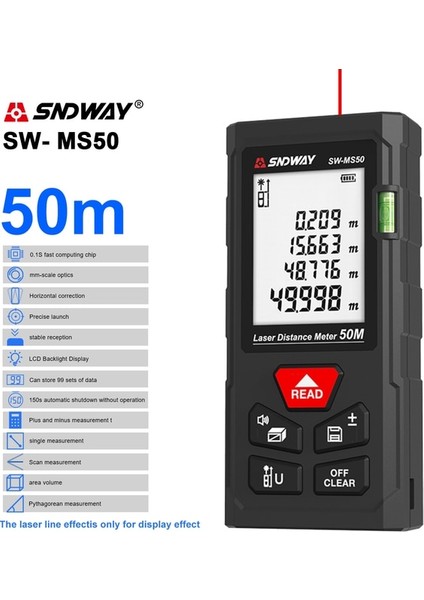 SW-MS50 Sndway Lazer Mesafe Ölçer Çift Kabarcık Dijital Ölçüm Cihazı Araçları Elektronik Bant Lazer Uzaklık Ölçer Lazer Mesafe Bulucu (Yurt Dışından)