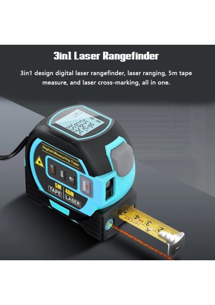 Sarı 40M 3 In 1 Lazer Uzaklık Ölçer 5m Mezura Cetvelli LCD Ekran Arkadan Aydınlatmalı Lazer Mesafe Ölçer Bina Ölçüm Cihazı (Yurt Dışından) modelleri