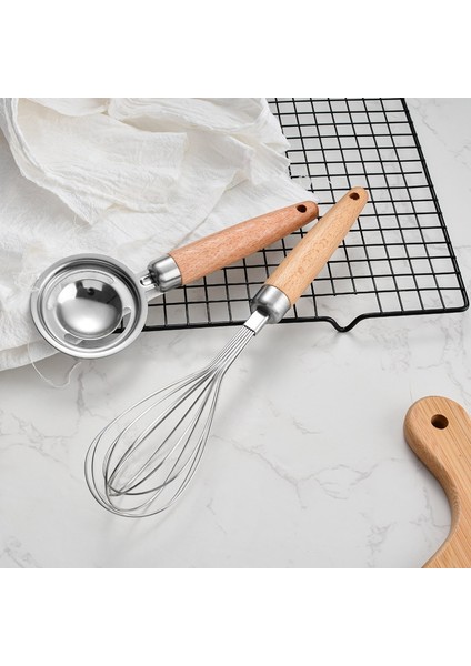 1 Adet Paslanmaz Çelik Ahşap Saplı Çırpma Teli, Yumurta Mikser Yumurta Sarısı Ayırıcı Wisk Mutfak Aracı Yumurta Çırpıcı Yumurta ve Yumurta Akı Karıştırma (Yurt Dışından)