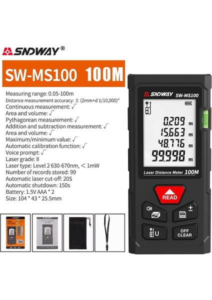 SW-MS100 Tasarrufu Sndway Yeni Lazer Mesafe Ölçer 40M 50M 70M 100M Uzaklık Ölçer Rulet Lazer Mesafe Bulucu Trena Ölçüm Bandı Lazer Ölçü Aracı (Yurt Dışından)