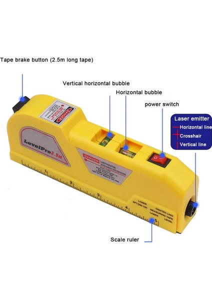 Sarı 4 In 1 Kızılötesi Lazer Seviye Bandı Çok Amaçlı Çapraz Çizgi Lazer Seviye Aracı Lazer Ölçüm Bandı Taşınabilir Kolay Kullanım RERI889 (Yurt Dışından)